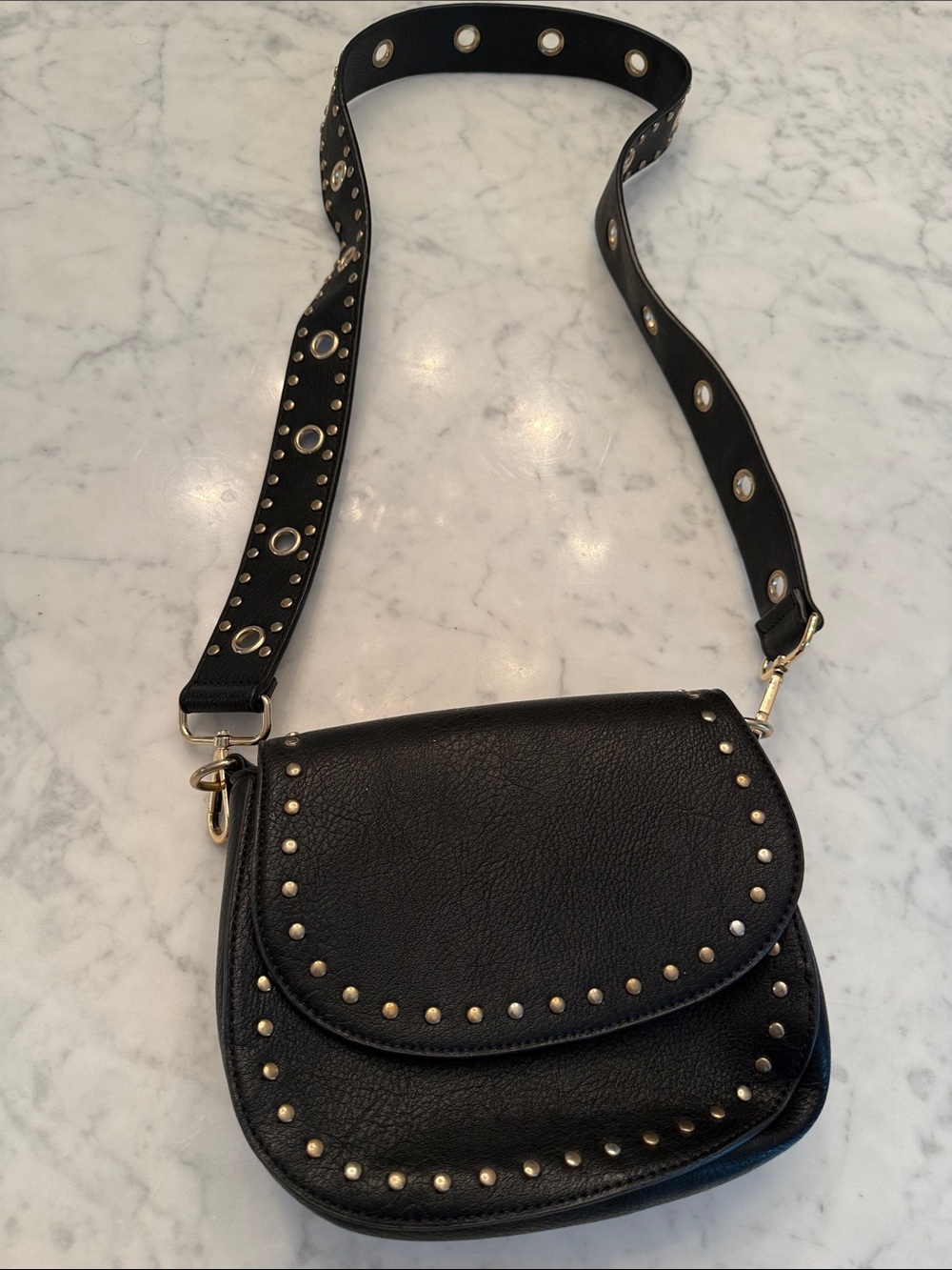 Forever 21 Black Studded Crossbody Bag with Grommet Strap